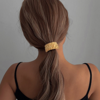 Аксесоари за коса от сплав — плетен пръстен за опашка с плисиран дизайн, стил принцеса, висока еластичност, електроплатина, аксесоар за глава, есен 2024