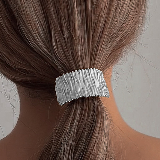 Аксесоари за коса от сплав — плетен пръстен за опашка с плисиран дизайн, стил принцеса, висока еластичност, електроплатина, аксесоар за глава, есен 2024