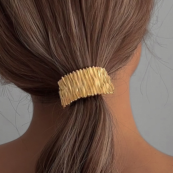 Аксесоари за коса от сплав — плетен пръстен за опашка с плисиран дизайн, стил принцеса, висока еластичност, електроплатина, аксесоар за глава, есен 2024