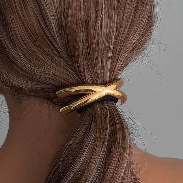 Аксесоари за коса от сплав — плетен пръстен за опашка с плисиран дизайн, стил принцеса, висока еластичност, електроплатина, аксесоар за глава, есен 2024