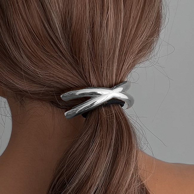 Аксесоари за коса от сплав — плетен пръстен за опашка с плисиран дизайн, стил принцеса, висока еластичност, електроплатина, аксесоар за глава, есен 2024