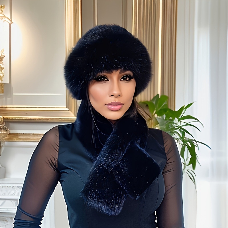 Dvodijelni set: kapa i šal — kapa s umjetnim krznom, warp-knit, Modal-Cotton blend, sadržaj pamuka ≤10%, ljeto