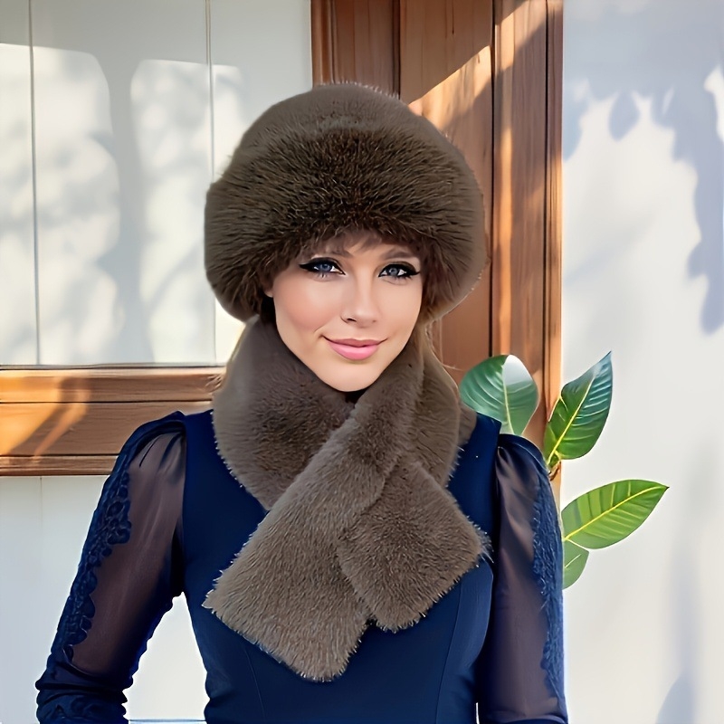 Dvodijelni set: kapa i šal — kapa s umjetnim krznom, warp-knit, Modal-Cotton blend, sadržaj pamuka ≤10%, ljeto