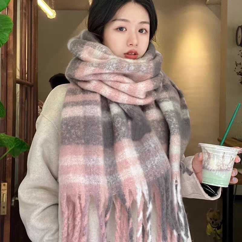 Koreai stílusú kockás sál - poliészter, Zhejiang eredet, téli szezon, 2024 ősz kiadás, testreszabás elérhető