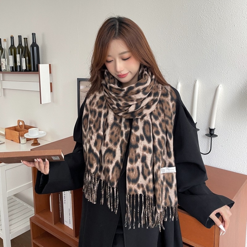 Šal s leopard printom i resicama - korejski stil vintage atmosfera, debeli džakard poliester šal za zimu, proljeće i jesen