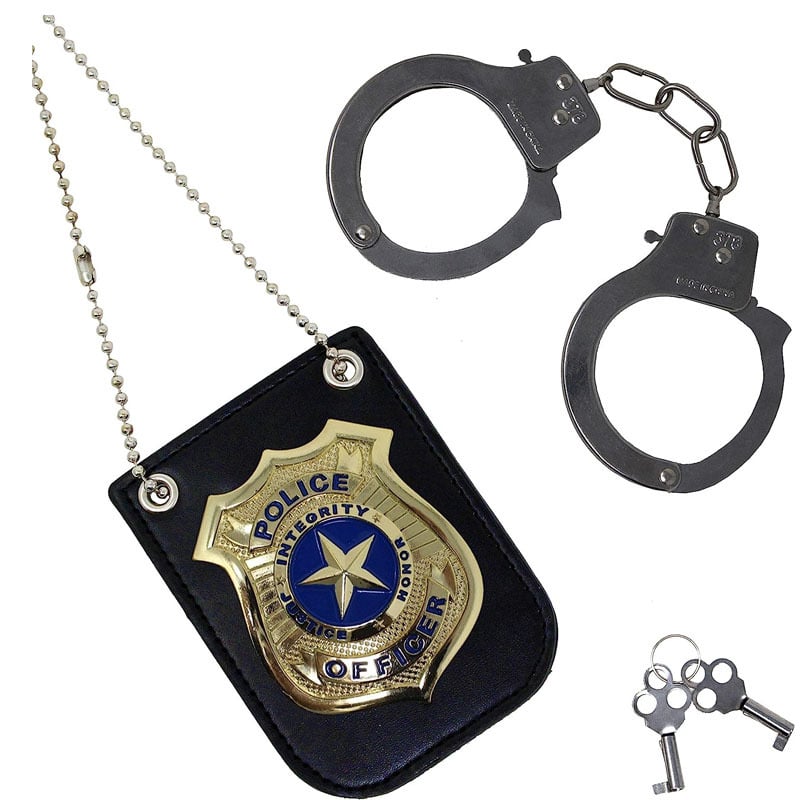 Set de props cosplay polițienești de Halloween — material plastic, include insignă de poliție și cătușe pentru costum de machiaj