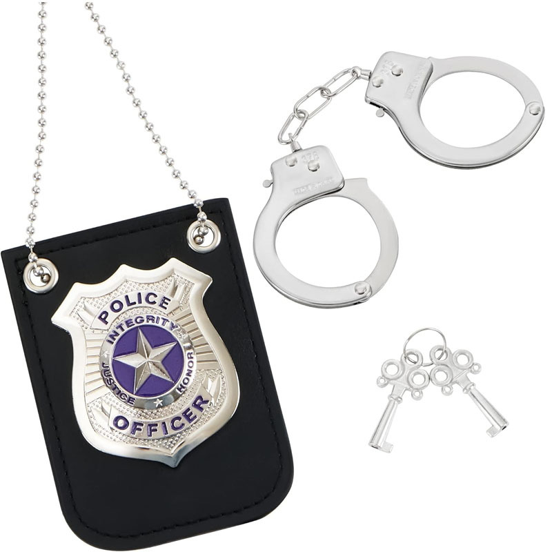 Set de props cosplay polițienești de Halloween — material plastic, include insignă de poliție și cătușe pentru costum de machiaj