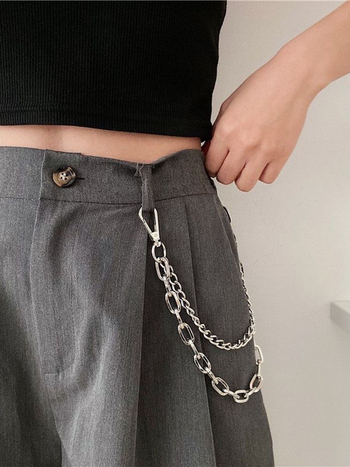 Метален синджир за панталони - унисекс PVC глянцов колан, дължина 3/4, пролет 2024, уличен хип-хоп стил