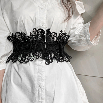 Дамски широк колан за талия с дантелена украса - тъкан плат, за рокли, елегантен и универсален, лято 2022