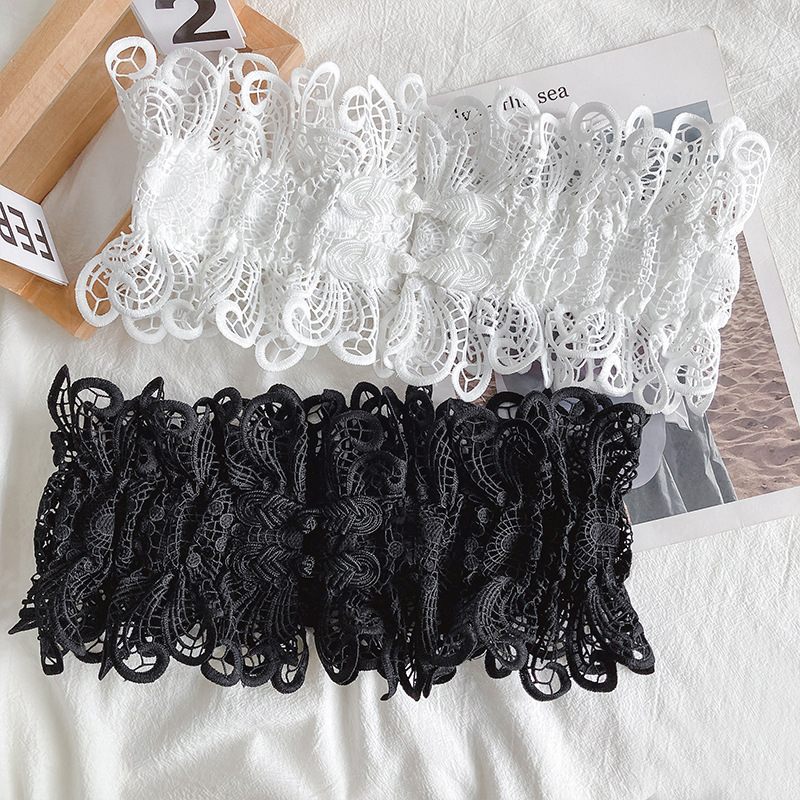 Дамски широк колан за талия с дантелена украса - тъкан плат, за рокли, елегантен и универсален, лято 2022