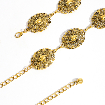 Μεταλλική αλυσίδα μέσης για γυναίκες, casual στυλ με χαραγμένα διακοσμητικά στοιχεία, μονό κύκλο, κυκλοφόρησε το χειμώνα 2024