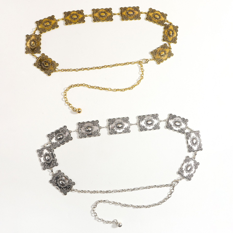 Μεταλλική αλυσίδα μέσης για γυναίκες, casual στυλ με χαραγμένα διακοσμητικά στοιχεία, μονό κύκλο, κυκλοφόρησε το χειμώνα 2024