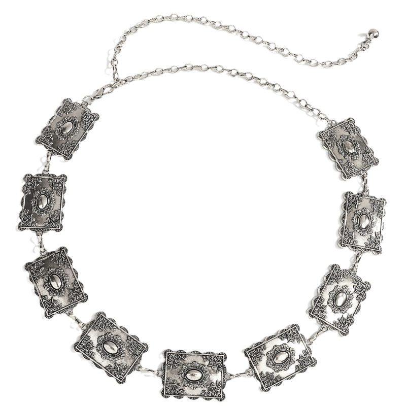 Μεταλλική αλυσίδα μέσης για γυναίκες, casual στυλ με χαραγμένα διακοσμητικά στοιχεία, μονό κύκλο, κυκλοφόρησε το χειμώνα 2024