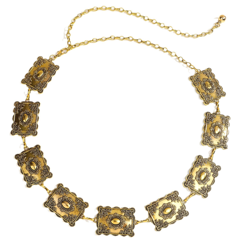 Μεταλλική αλυσίδα μέσης για γυναίκες, casual στυλ με χαραγμένα διακοσμητικά στοιχεία, μονό κύκλο, κυκλοφόρησε το χειμώνα 2024