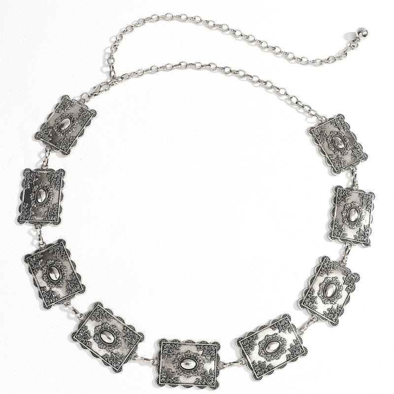 Μεταλλική αλυσίδα μέσης για γυναίκες, casual στυλ με χαραγμένα διακοσμητικά στοιχεία, μονό κύκλο, κυκλοφόρησε το χειμώνα 2024