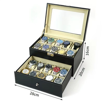 Κουτί αποθήκευσης ρολογιών, 20 θέσεων, διπλού επιπέδου, με κλειδαριά, PU δέρμα, μοντέλο LY-11