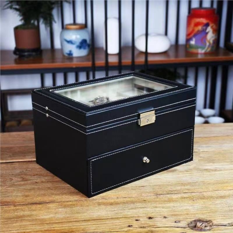 Κουτί αποθήκευσης ρολογιών, 20 θέσεων, διπλού επιπέδου, με κλειδαριά, PU δέρμα, μοντέλο LY-11