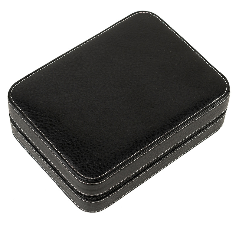 Odinė laikrodžių dėžutė su aštuoniais užtrauktukais, užtrauktukų dangtelis, dovanų įpakavimas, vidinis pamušalas