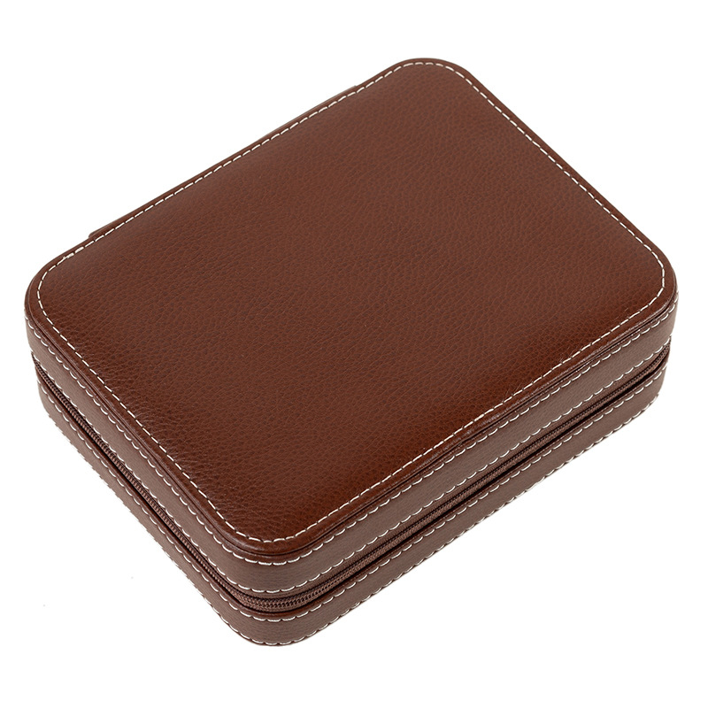 Odinė laikrodžių dėžutė su aštuoniais užtrauktukais, užtrauktukų dangtelis, dovanų įpakavimas, vidinis pamušalas