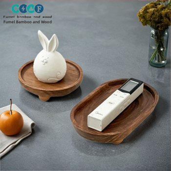 Koka apaļš trauks aromaterapijai, atslēgu uzglabāšanai un deserts plāksnei – moderns vienkāršs stils, logotipa drukāšana un personalizācija pieejama, piemērots viesnīcām, kafejnīcām un tējas dzeršanai