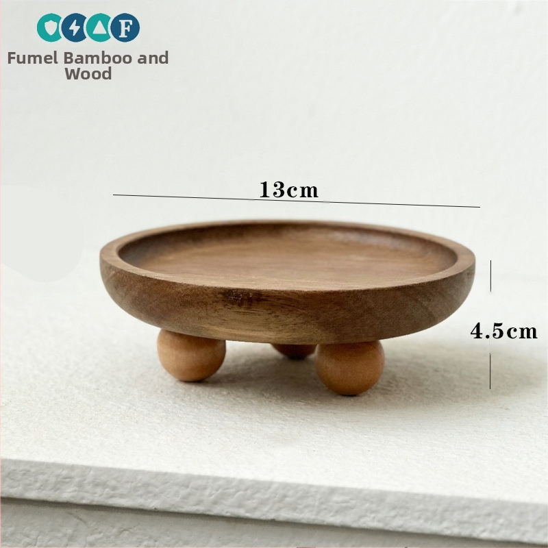 Koka apaļš trauks aromaterapijai, atslēgu uzglabāšanai un deserts plāksnei – moderns vienkāršs stils, logotipa drukāšana un personalizācija pieejama, piemērots viesnīcām, kafejnīcām un tējas dzeršanai