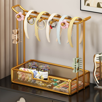 Στήριγμα αξεσουάρ μαλλιών και κοσμημάτων — επιτραπέζιο ράφι προβολής για λαστιχάκια, φουρκέτες και δαχτυλίδια; μεταλλική κατασκευή από σίδηρο, 1 επίπεδο, μοντέρνος μινιμαλιστικός σχεδιασμός