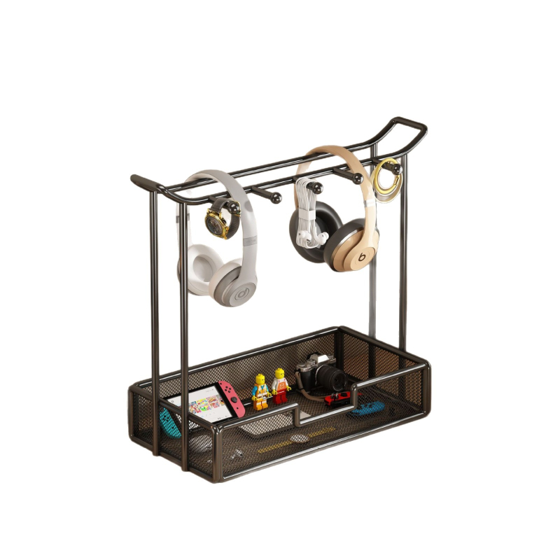 Στήριγμα αξεσουάρ μαλλιών και κοσμημάτων — επιτραπέζιο ράφι προβολής για λαστιχάκια, φουρκέτες και δαχτυλίδια; μεταλλική κατασκευή από σίδηρο, 1 επίπεδο, μοντέρνος μινιμαλιστικός σχεδιασμός