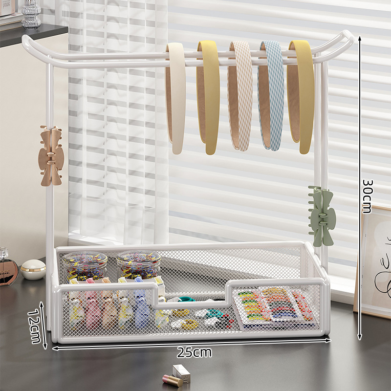 Στήριγμα αξεσουάρ μαλλιών και κοσμημάτων — επιτραπέζιο ράφι προβολής για λαστιχάκια, φουρκέτες και δαχτυλίδια; μεταλλική κατασκευή από σίδηρο, 1 επίπεδο, μοντέρνος μινιμαλιστικός σχεδιασμός