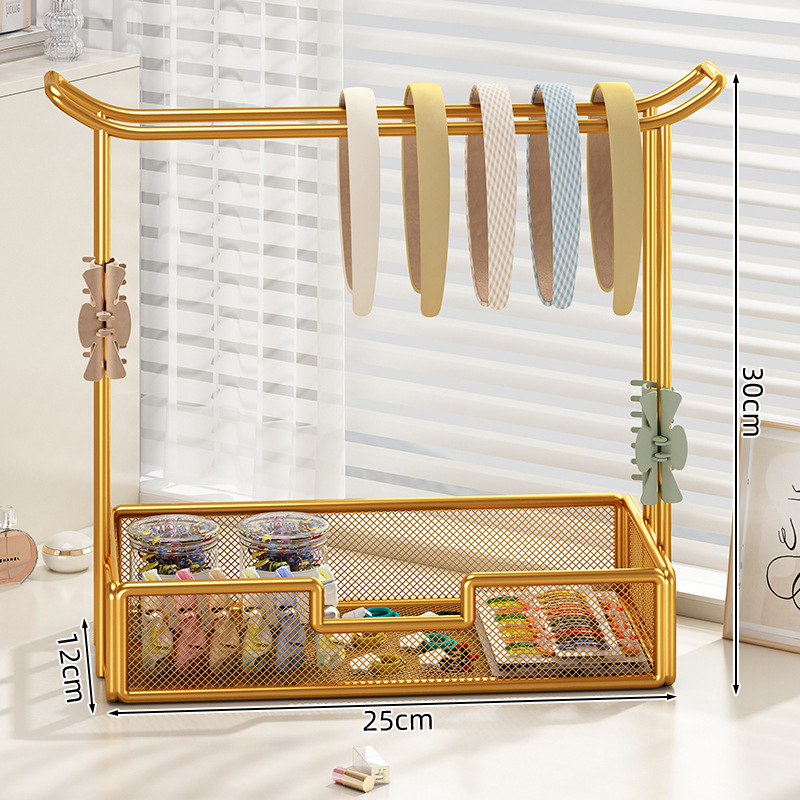 Στήριγμα αξεσουάρ μαλλιών και κοσμημάτων — επιτραπέζιο ράφι προβολής για λαστιχάκια, φουρκέτες και δαχτυλίδια; μεταλλική κατασκευή από σίδηρο, 1 επίπεδο, μοντέρνος μινιμαλιστικός σχεδιασμός