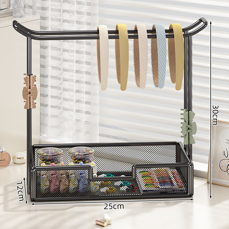 Στήριγμα αξεσουάρ μαλλιών και κοσμημάτων — επιτραπέζιο ράφι προβολής για λαστιχάκια, φουρκέτες και δαχτυλίδια; μεταλλική κατασκευή από σίδηρο, 1 επίπεδο, μοντέρνος μινιμαλιστικός σχεδιασμός