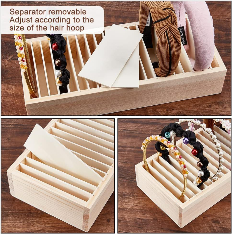 Fából készült karkötő bemutató doboz több rekesszel és állítható elválasztókkal; Modell 7-16; Ruofeng