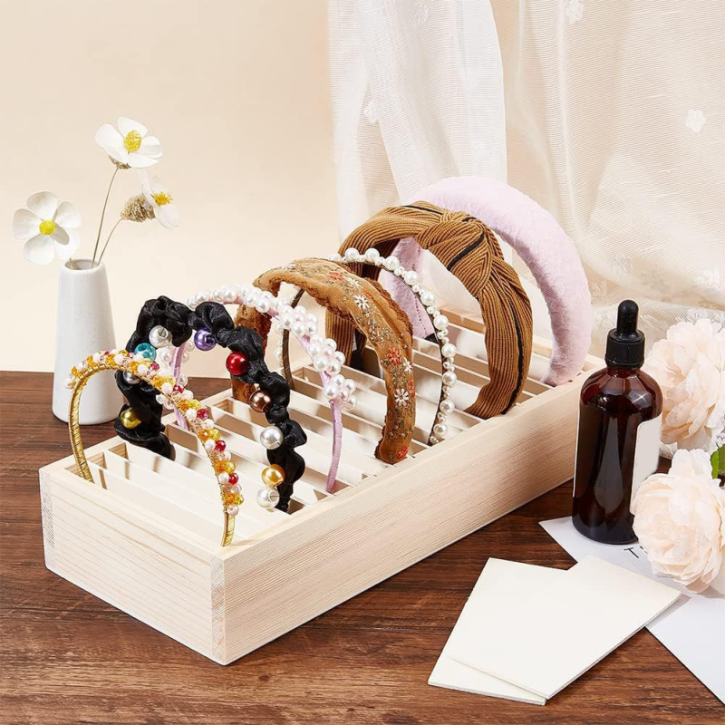 Fából készült karkötő bemutató doboz több rekesszel és állítható elválasztókkal; Modell 7-16; Ruofeng