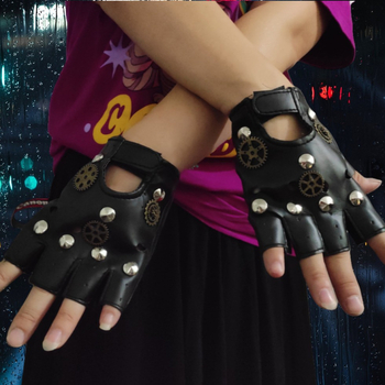 Пънк ръкавици - PU материя, полу ръчна и полу механична изработка, реквизит за костюм и грим