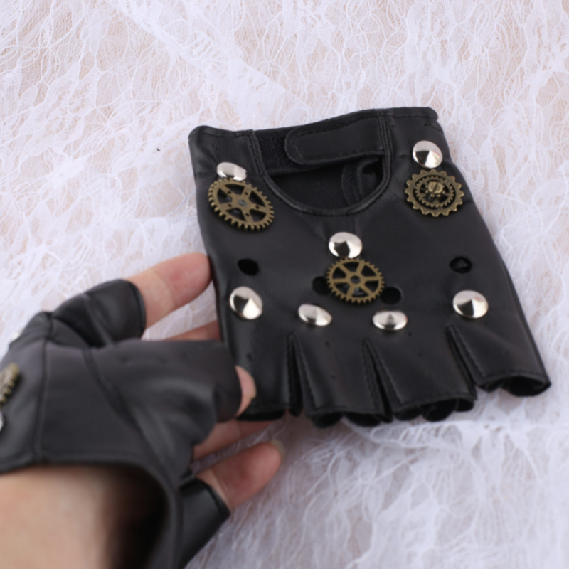 Пънк ръкавици - PU материя, полу ръчна и полу механична изработка, реквизит за костюм и грим