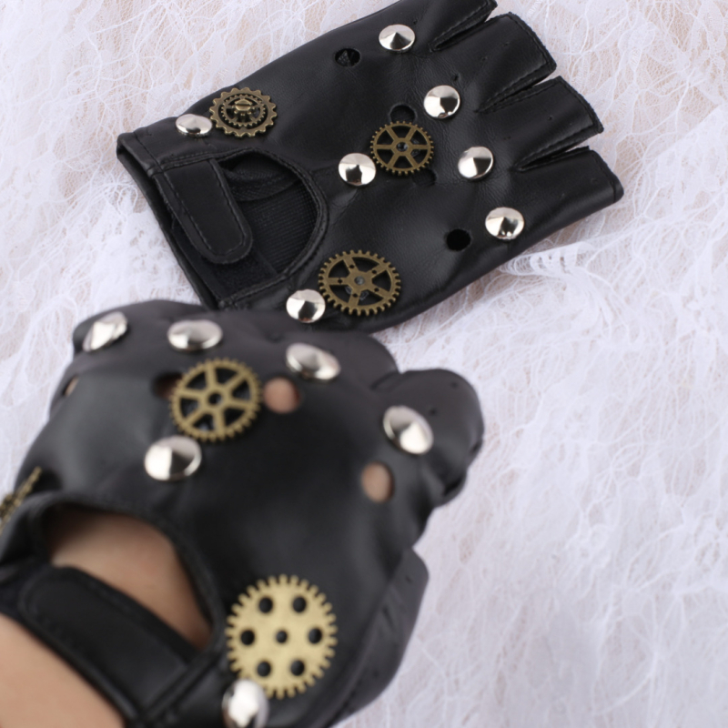 Пънк ръкавици - PU материя, полу ръчна и полу механична изработка, реквизит за костюм и грим