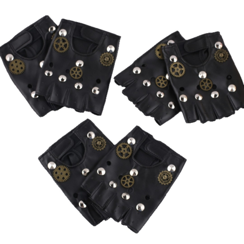 Пънк ръкавици - PU материя, полу ръчна и полу механична изработка, реквизит за костюм и грим