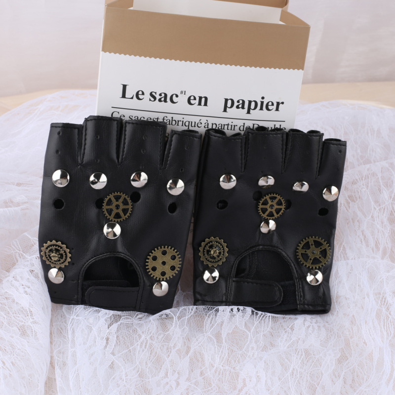 Пънк ръкавици - PU материя, полу ръчна и полу механична изработка, реквизит за костюм и грим