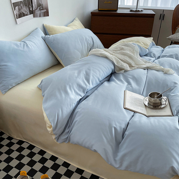 Izmazgāts kokvilnas četrdaļīgs gultas komplekts, vienkrāsains raksts, INS stils, palagu tips, reaktīvā krāsošana