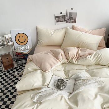 Izmazgāts kokvilnas četrdaļīgs gultas komplekts, vienkrāsains raksts, INS stils, palagu tips, reaktīvā krāsošana