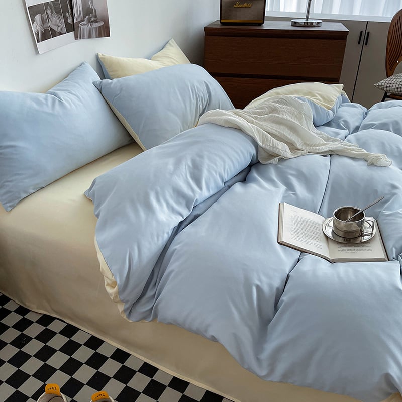 Izmazgāts kokvilnas četrdaļīgs gultas komplekts, vienkrāsains raksts, INS stils, palagu tips, reaktīvā krāsošana