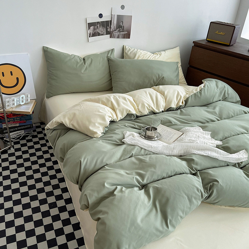 Izmazgāts kokvilnas četrdaļīgs gultas komplekts, vienkrāsains raksts, INS stils, palagu tips, reaktīvā krāsošana