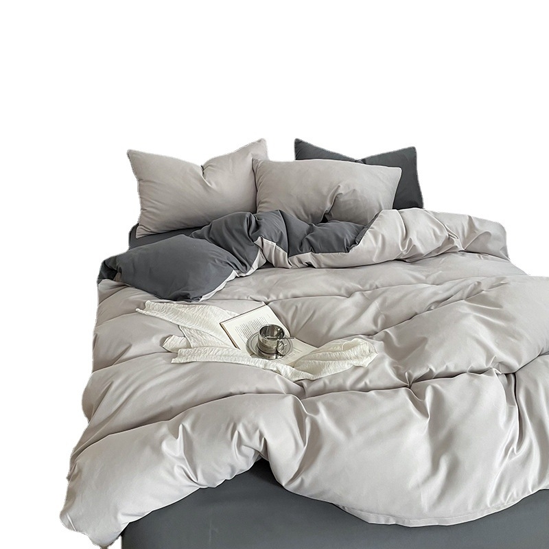 Izmazgāts kokvilnas četrdaļīgs gultas komplekts, vienkrāsains raksts, INS stils, palagu tips, reaktīvā krāsošana