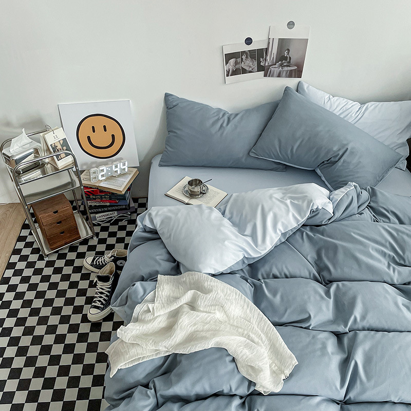 Izmazgāts kokvilnas četrdaļīgs gultas komplekts, vienkrāsains raksts, INS stils, palagu tips, reaktīvā krāsošana