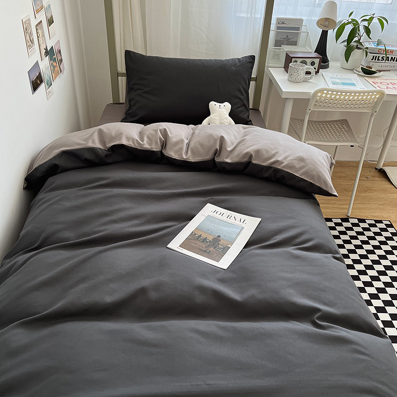 Izmazgāts kokvilnas četrdaļīgs gultas komplekts, vienkrāsains raksts, INS stils, palagu tips, reaktīvā krāsošana
