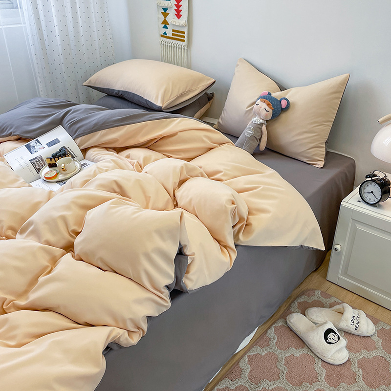 Izmazgāts kokvilnas četrdaļīgs gultas komplekts, vienkrāsains raksts, INS stils, palagu tips, reaktīvā krāsošana