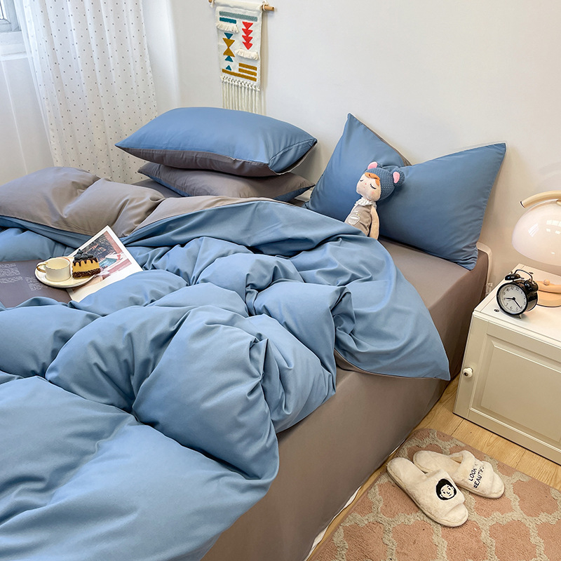 Izmazgāts kokvilnas četrdaļīgs gultas komplekts, vienkrāsains raksts, INS stils, palagu tips, reaktīvā krāsošana