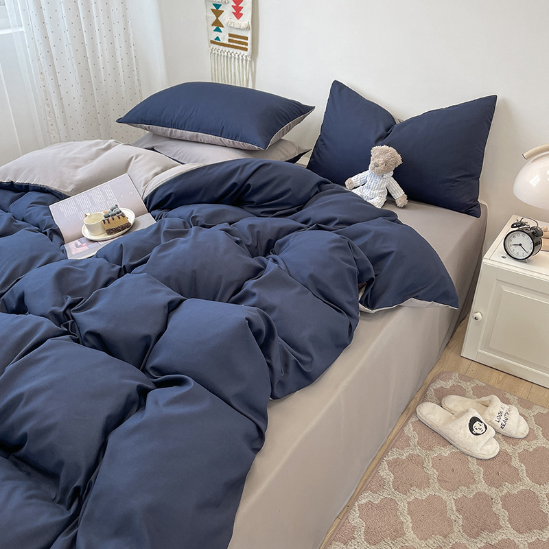 Izmazgāts kokvilnas četrdaļīgs gultas komplekts, vienkrāsains raksts, INS stils, palagu tips, reaktīvā krāsošana