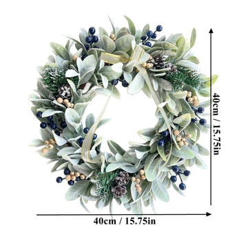 Синьо-златен изкуствен венец за Коледа — декоративен венец с шишарки за дома, входа или стената (пластмаса; Opp bag; готов за подарък; Китайски ден на влюбените)