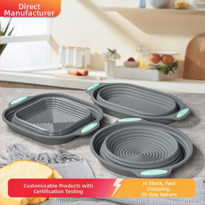 Silikoninis tešlos fermentacijos krepšelis su rotango imitacija, sulankstomas, apvalios arba kvadratinės formos, Europos stiliaus kepimui duonai ir pyragams