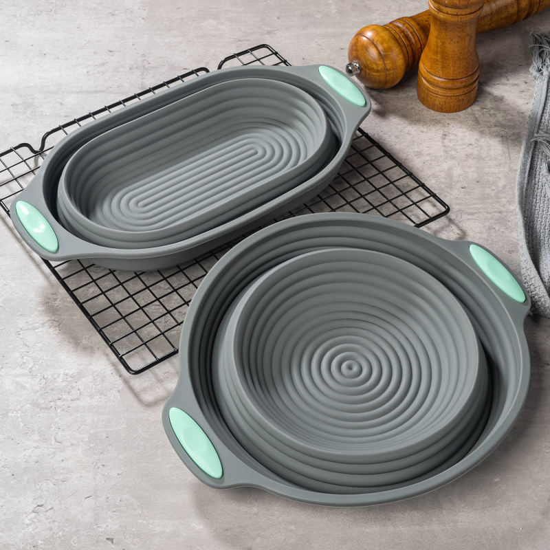 Silikoninis tešlos fermentacijos krepšelis su rotango imitacija, sulankstomas, apvalios arba kvadratinės formos, Europos stiliaus kepimui duonai ir pyragams